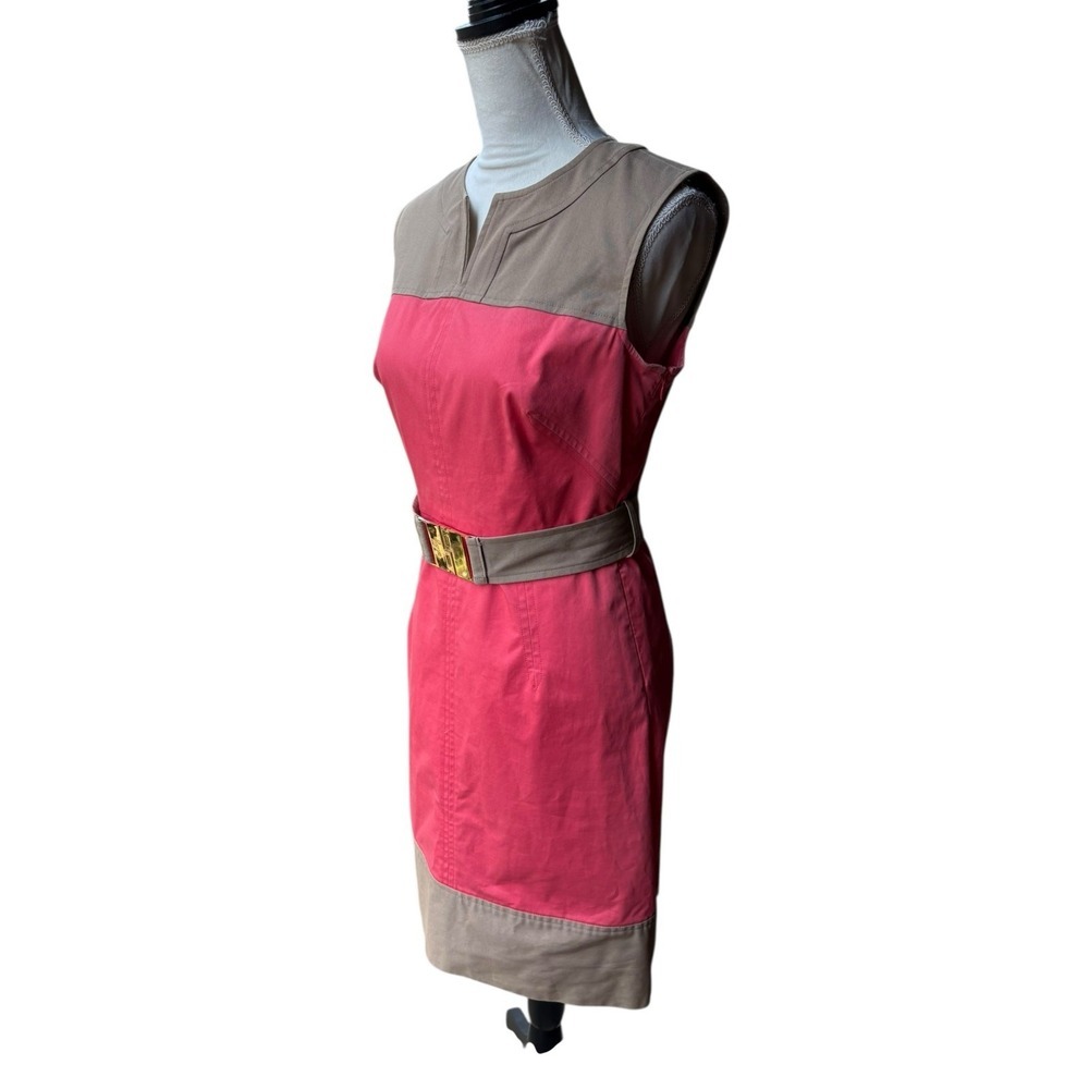 Milly Colorblock Belted Notched‎ Neck Sleeveless Mini Sheath Dress - 4 - Picture 4 of 11